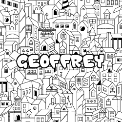 Coloriage pr&eacute;nom GEOFFREY - d&eacute;cor Ville