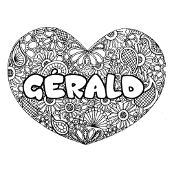 Coloriage pr&eacute;nom G&Eacute;RALD - d&eacute;cor Mandala coeur