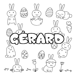 Coloriage pr&eacute;nom G&Eacute;RARD - d&eacute;cor Paques