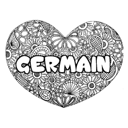 Coloriage pr&eacute;nom GERMAIN - d&eacute;cor Mandala coeur