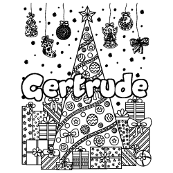 Coloriage pr&eacute;nom Gertrude - d&eacute;cor Sapin et Cadeaux