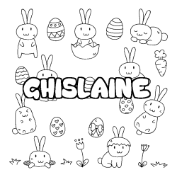Coloriage pr&eacute;nom GHISLAINE - d&eacute;cor Paques