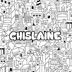 Coloriage pr&eacute;nom GHISLAINE - d&eacute;cor Ville