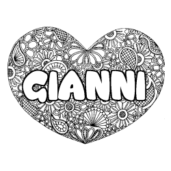 Coloriage pr&eacute;nom GIANNI - d&eacute;cor Mandala coeur