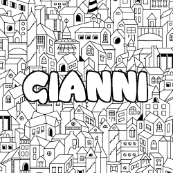 Coloriage pr&eacute;nom GIANNI - d&eacute;cor Ville