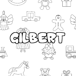 Coloriage prénom GILBERT - décor Jouets