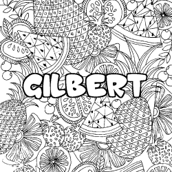 Coloriage pr&eacute;nom GILBERT - d&eacute;cor Mandala fruits