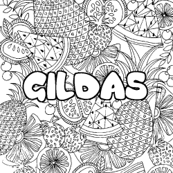 Coloriage prénom GILDAS - décor Mandala fruits