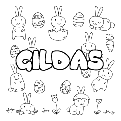 Coloriage pr&eacute;nom GILDAS - d&eacute;cor Paques