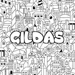 Coloriage pr&eacute;nom GILDAS - d&eacute;cor Ville