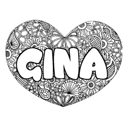 Coloriage prénom GINA - décor Mandala coeur