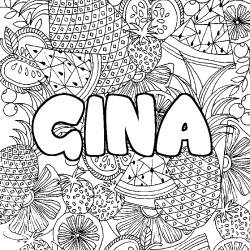 Coloriage pr&eacute;nom GINA - d&eacute;cor Mandala fruits