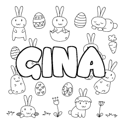Coloriage prénom GINA - décor Paques
