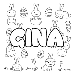 Coloriage pr&eacute;nom GINA - d&eacute;cor Paques