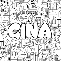 Coloriage prénom GINA - décor Ville