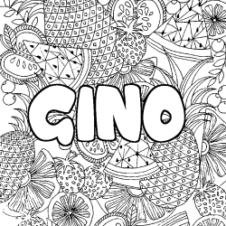 Coloriage prénom GINO - décor Mandala fruits