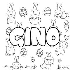 Coloriage prénom GINO - décor Paques