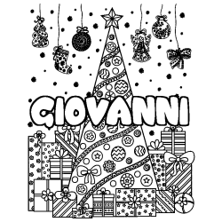 Coloriage prénom GIOVANNI - décor Sapin et Cadeaux