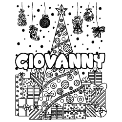 Coloriage prénom GIOVANNY - décor Sapin et Cadeaux