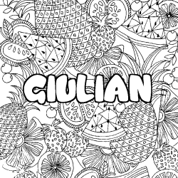 Coloriage prénom GIULIAN - décor Mandala fruits