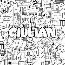 Coloriage prénom GIULIAN - décor Ville