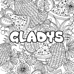 Coloriage prénom GLADYS - décor Mandala fruits