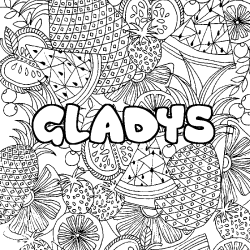 Coloriage pr&eacute;nom GLADYS - d&eacute;cor Mandala fruits