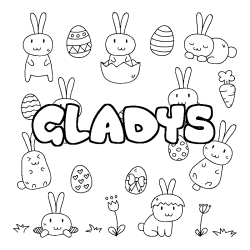 Coloriage pr&eacute;nom GLADYS - d&eacute;cor Paques