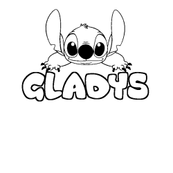 Coloriage prénom GLADYS - décor Stitch