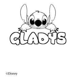 Coloriage pr&eacute;nom GLADYS - d&eacute;cor Stitch