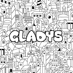 Coloriage pr&eacute;nom GLADYS - d&eacute;cor Ville