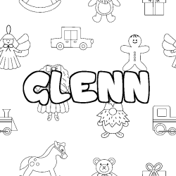 Coloriage prénom GLENN - décor Jouets