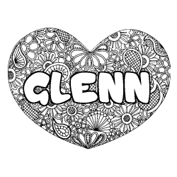 Coloriage pr&eacute;nom GLENN - d&eacute;cor Mandala coeur