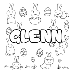 Coloriage pr&eacute;nom GLENN - d&eacute;cor Paques