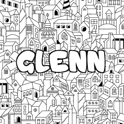 Coloriage pr&eacute;nom GLENN - d&eacute;cor Ville