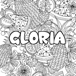 Coloriage pr&eacute;nom GLORIA - d&eacute;cor Mandala fruits