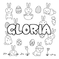 Coloriage pr&eacute;nom GLORIA - d&eacute;cor Paques