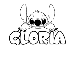 Coloriage prénom GLORIA - décor Stitch