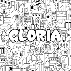 Coloriage prénom GLORIA - décor Ville
