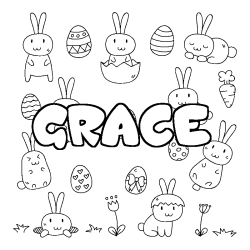 Coloriage pr&eacute;nom GRACE - d&eacute;cor Paques