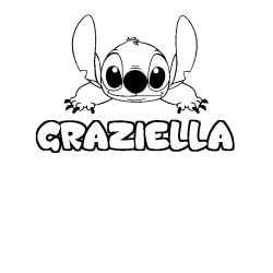 Coloriage prénom GRAZIELLA - décor Stitch