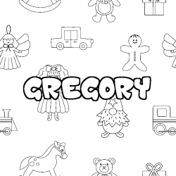 Coloriage prénom GREGORY - décor Jouets
