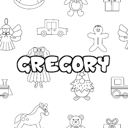 Coloriage pr&eacute;nom GREGORY - d&eacute;cor Jouets