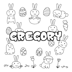 Coloriage pr&eacute;nom GREGORY - d&eacute;cor Paques