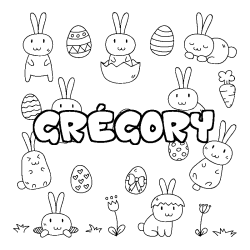 Coloriage pr&eacute;nom GR&Eacute;GORY - d&eacute;cor Paques