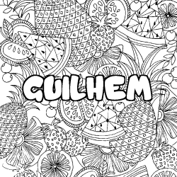Coloriage prénom GUILHEM - décor Mandala fruits