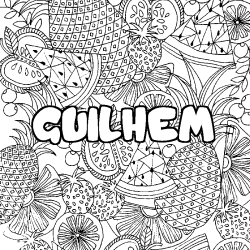 Coloriage pr&eacute;nom GUILHEM - d&eacute;cor Mandala fruits