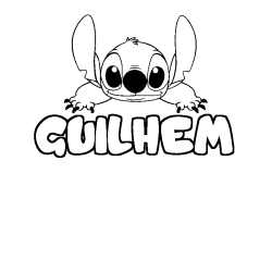 Coloriage prénom GUILHEM - décor Stitch