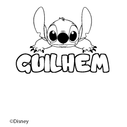 Coloriage pr&eacute;nom GUILHEM - d&eacute;cor Stitch