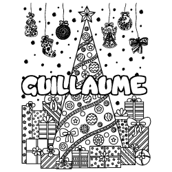 Coloriage GUILLAUME - d&eacute;cor Sapin et Cadeaux